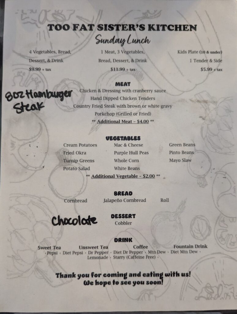 Too Fat Sisters Menu 2