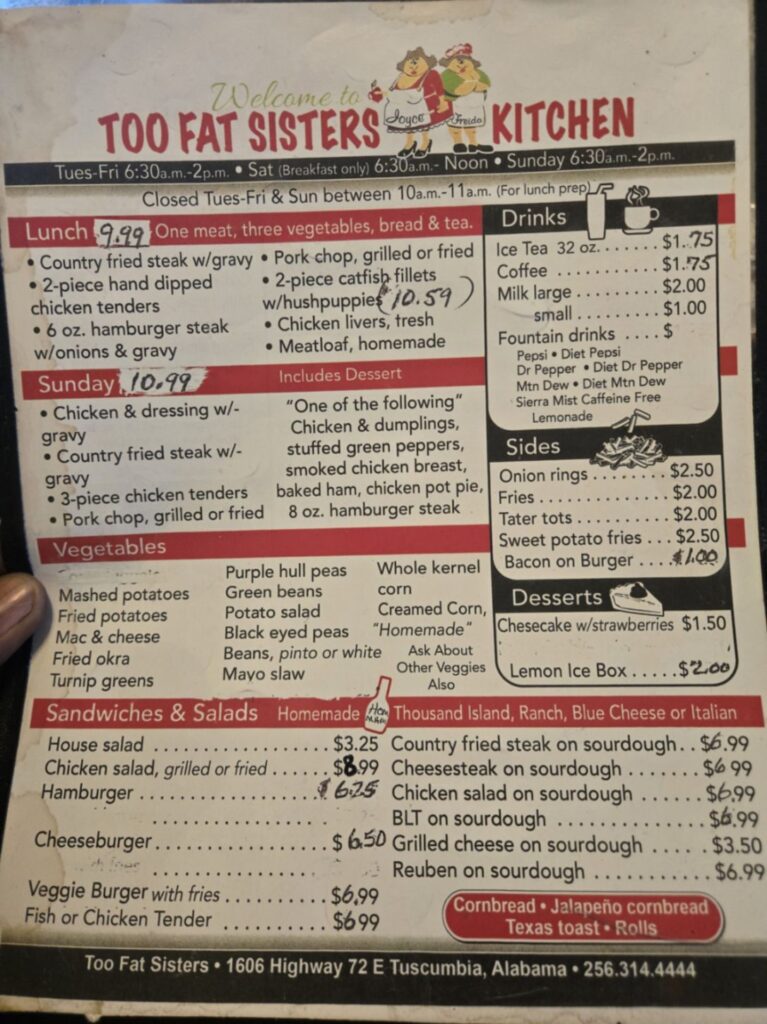 Too Fat Sisters Menu 3